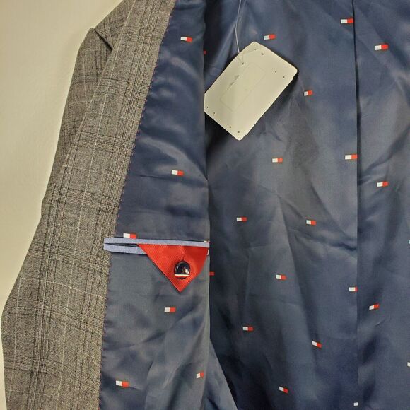 Tommy Hilfiger Adams Wool Blend Blazer Sports Jacket 2 Button Grey Black 42 Long - Picture 12 of 13